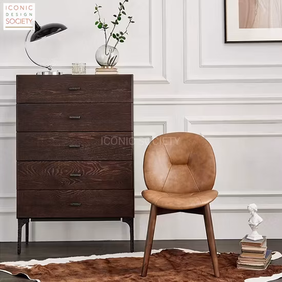 Classical Loft Wooden Frame Hotel Living Room Dining Home Furniture Vintage Restaurant Chair Oak Real Leather Dining Chair