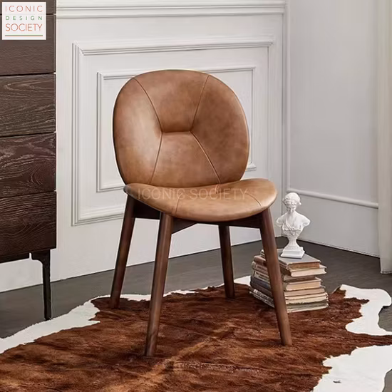 Classical Loft Wooden Frame Hotel Living Room Dining Home Furniture Vintage Restaurant Chair Oak Real Leather Dining Chair